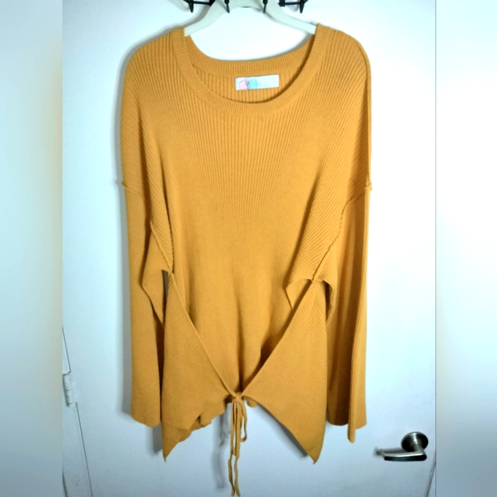 FP Beach (Size M) Mustard Yellow Stretch Ribbed LS Tie Front Sweater (NEW-NWT)